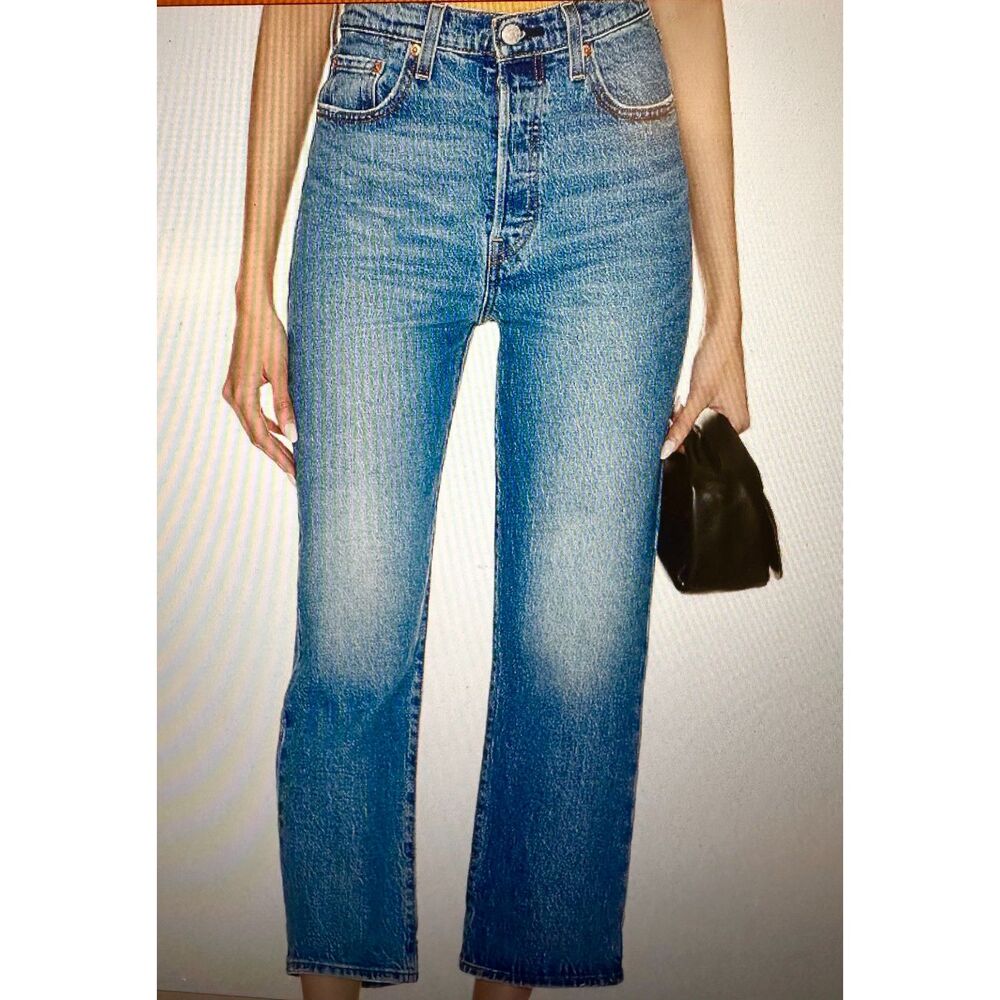 Levi's Premium Women Ribcage Straight Ankle Button Fly Blue Denim 28
